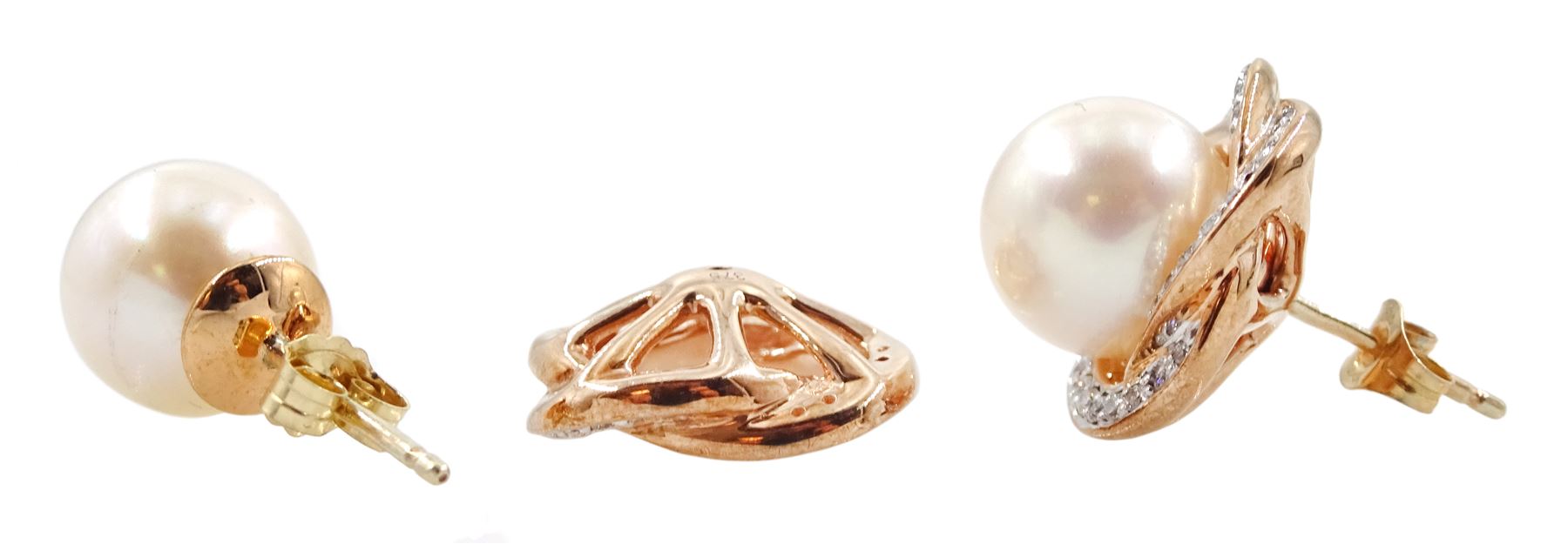 Pair of 9ct rose gold pearl stud earrings - Image 2 of 2