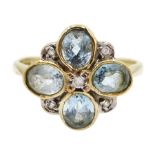 9ct gold blue topaz and diamond flower cluster ring