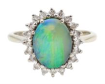 18ct white gold boulder opal and diamond cluster ring