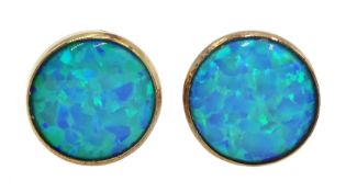 Pair of gold circular opal stud earrings