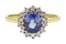 18ct gold oval sapphire and diamond cluster ring