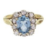 9ct gold blue topaz and cubic zirconia cluster ring