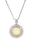 18ct white gold opal and diamond circular pendant