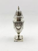 Late Victorian silver vase shape sugar caster decorated with swags on a reeded ground