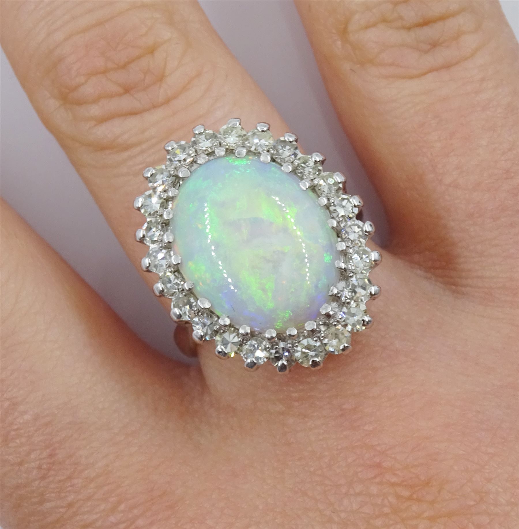 White gold oval opal and diamond cluster ring - Image 2 of 4