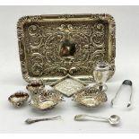 Early 20th Century embossed silver dressing table tray 26cm x 18cm Maker J & R Griffin