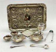 Early 20th Century embossed silver dressing table tray 26cm x 18cm Maker J & R Griffin