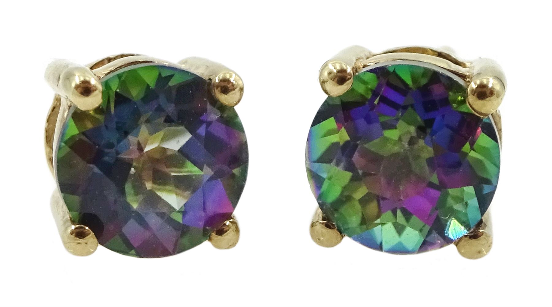 Pair of gold mystic topaz stud earrings