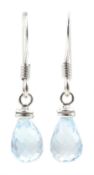 Pair of silver blue topaz pendant earrings