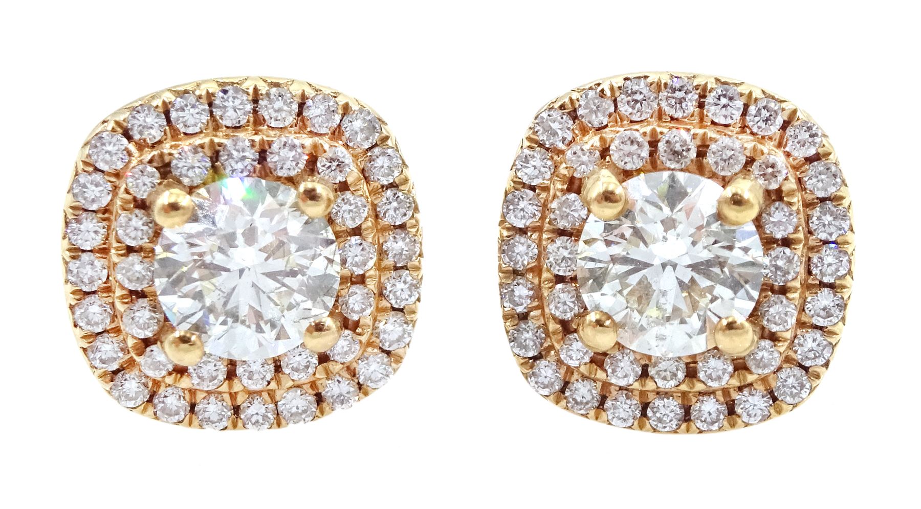 Pair of 18ct rose gold round brilliant cut diamond cluster stud earrings