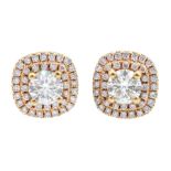 Pair of 18ct rose gold round brilliant cut diamond cluster stud earrings