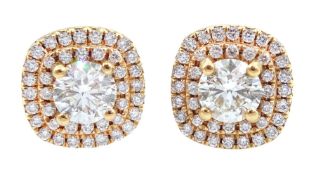 Pair of 18ct rose gold round brilliant cut diamond cluster stud earrings