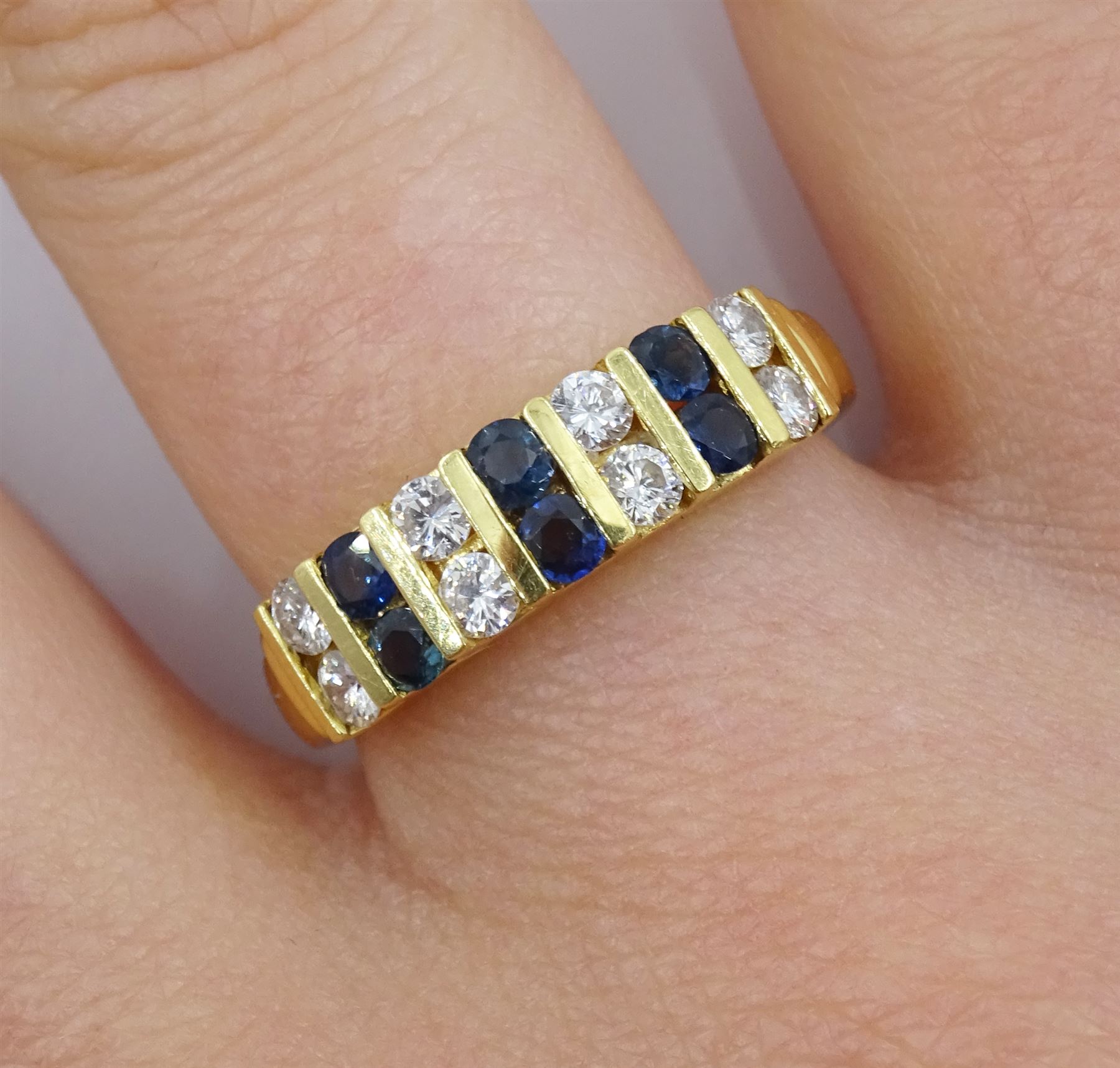 18ct gold round sapphire and diamond two row ring - Image 2 of 4