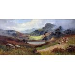 Sidney Yates Johnson (British fl.1890-1926): Highland Cattle Walking in the Trossachs