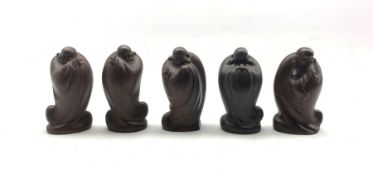 Series of five Chinese carved rosewood figures of Buddhist deities