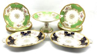 Late Victorian Coalport dessert service decorated with floral sprays within a green and gilt border