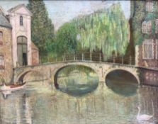 Attrib. Thomas Edwin Mostyn (British 1864-1920): Italianate Canal Landscape with Impressionist Bay L