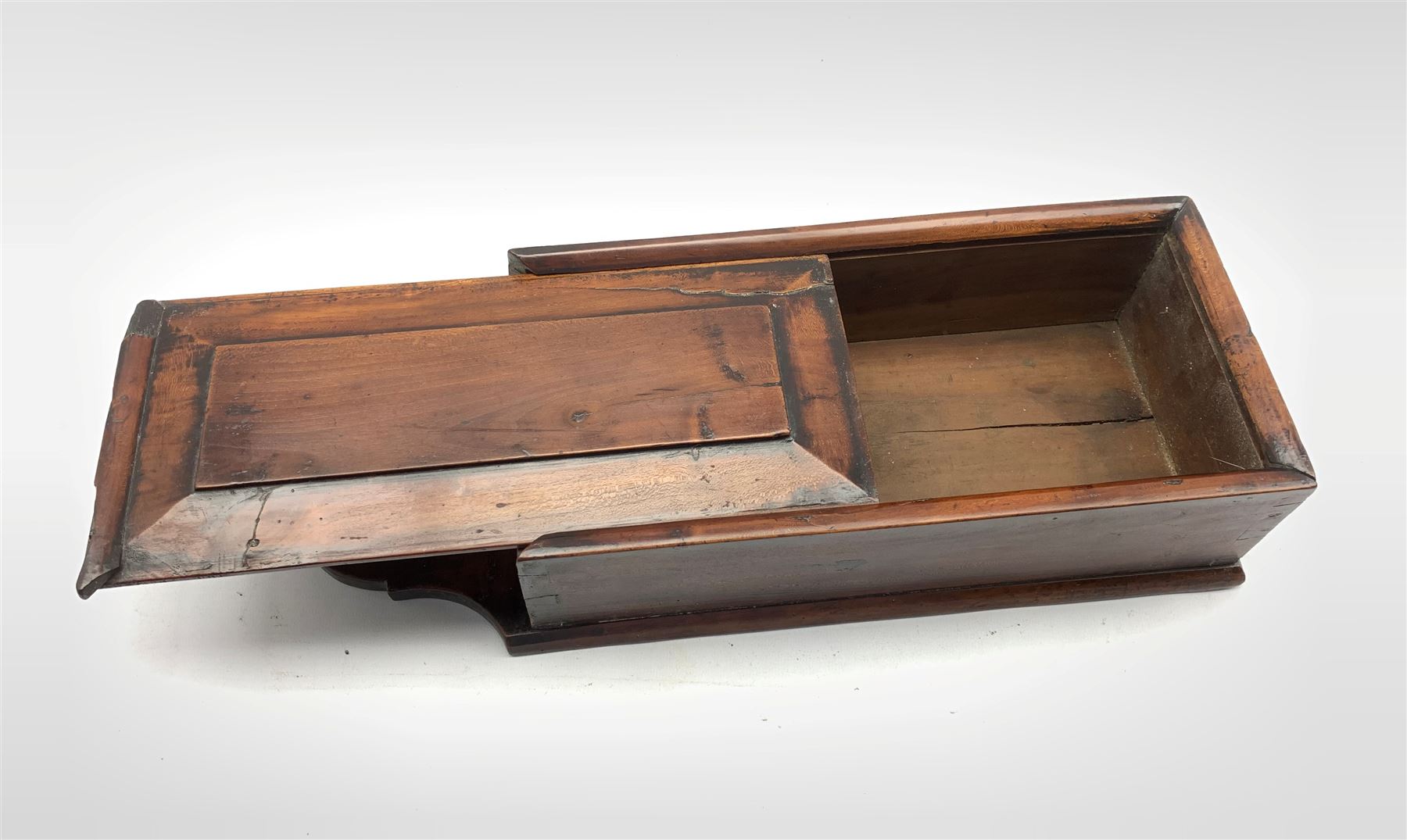 Early 19th century mahogany candle box with a shaped top and panelled sliding cover - Image 2 of 2