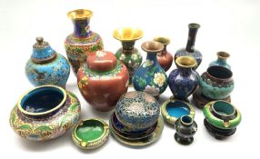Quantity of cloisonne items including nine vases