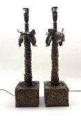 Pair of resin table lamps in the form of palm trees H49cm excluding fitting