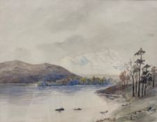 Charles Mackay (Scottish 1814-1889): 'Moray' winter loch landscape watercolour