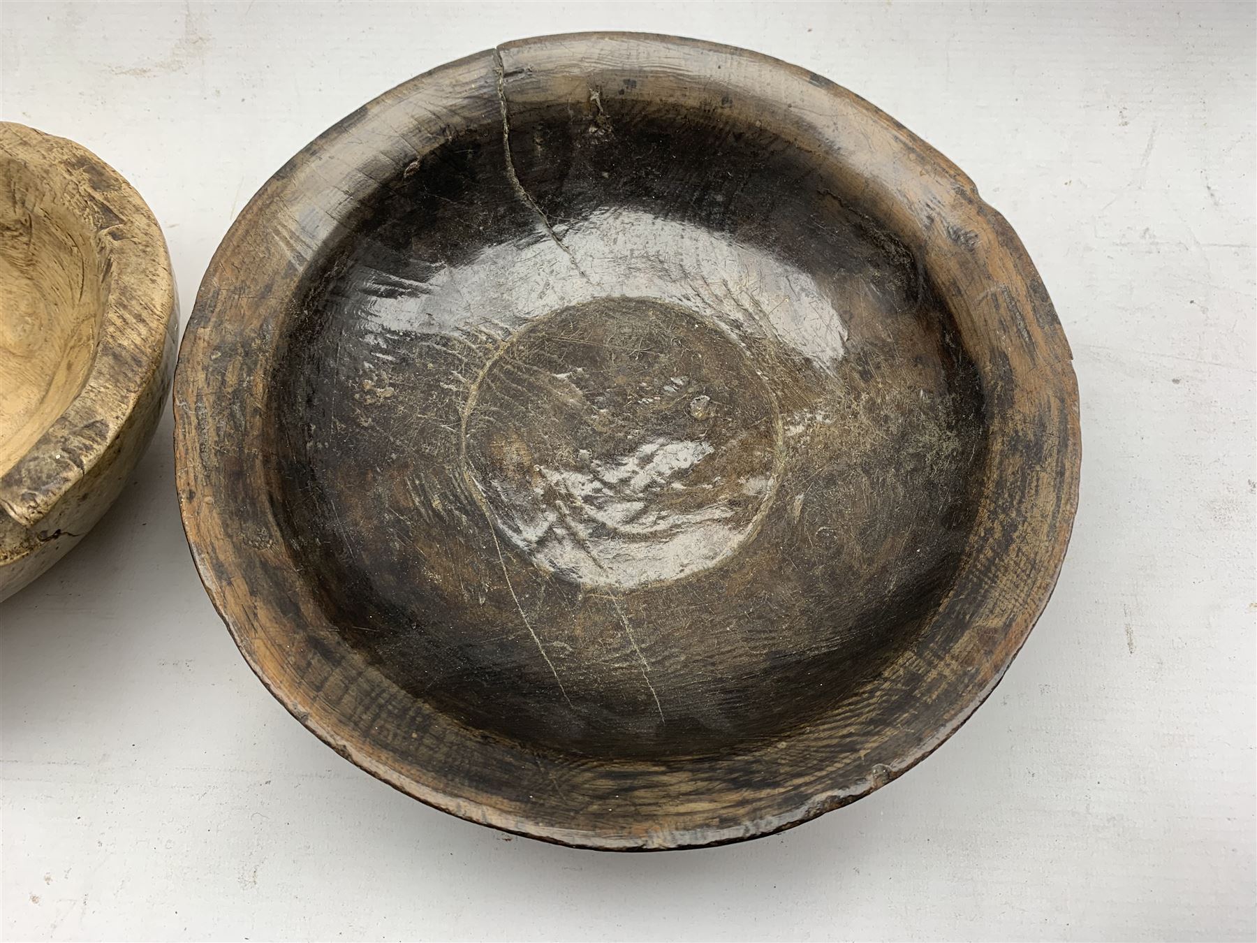 19th Century sycamore dairy bowl D26cm and a smaller bowl D20cm - Image 2 of 5