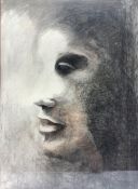 French School (Contemporary): 'Revelation' charcoal drawing of a face with an introspective gaze uns