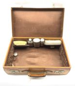 1920's travelling dressing case with fitted interior comprising three cut glass dressing table jars