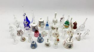 Collection of glass and ceramic bells to include Edinburgh Crystal
