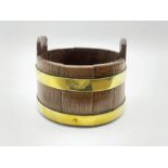 Oak and brass banded coopered oval planter 13cm x 17cm