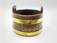 Oak and brass banded coopered oval planter 13cm x 17cm