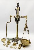 Set of Victorian brass shop scales by Parnall and Sons Bristol H71cm together with a collection of b
