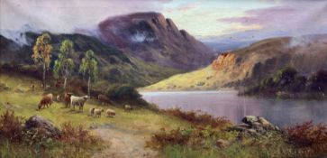 Sidney Yates Johnson (British fl. 1890-1926): Highland Cattle Grazing in the Trossachs