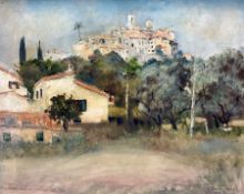 Austen Hayes (British Contemporary): 'The Village of Biot Overlooking Antibes' South of France scene