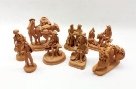 Set of eight Italian terracotta figures in rural subjects by S Placenti