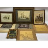 Collection of six military and naval photographs together with a 19th century military print and a s