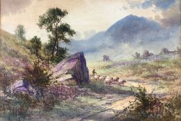 Frank Hider (British 1861-1933): 'On Dartmoor' Shepherd leading flock through countryside