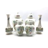 Pair of Aynsley Wild Tudor vases and covers H21cm and two other pairs of matching vases