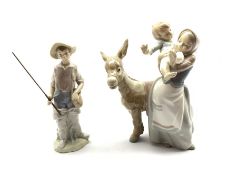LLadro figure of a mother and child with a donkey H26cm and another of a boy fisherman