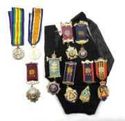 Collection of seven RAOB silver gilt and enamel breast jewels awarded to E and G E Blanchard in the