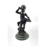 After the Antique - Bronze figure of a child holding a basket of fruit on marble base H40cm