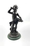 After the Antique - Bronze figure of a child holding a basket of fruit on marble base H40cm