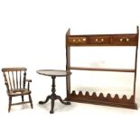 20th century walnut wall hanging shelf fitted with three drawers and two open shelves together with