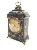 20th century mechanical mantle clock in a blue chinoiserie case