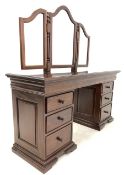 Barker & Stonehouse Grosvenor mahogany twin pedestal dressing table with mirror and stool W150cm