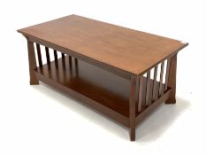 20th century walnut two tier coffee table with slatted ends 107cm x 56cm