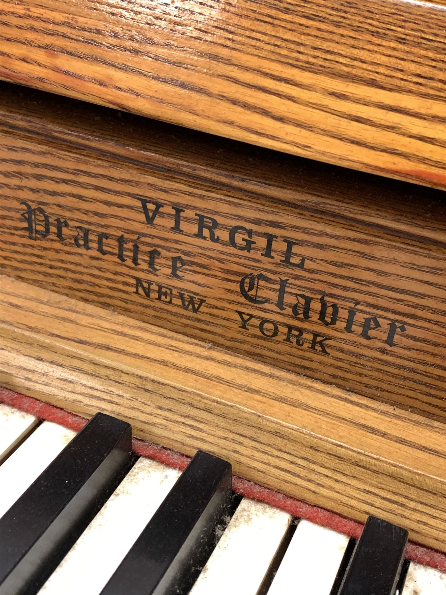'Virgil Practice Clavier' - early 20th century dummy keyboard in oak case with folding trestle legs - Image 4 of 5