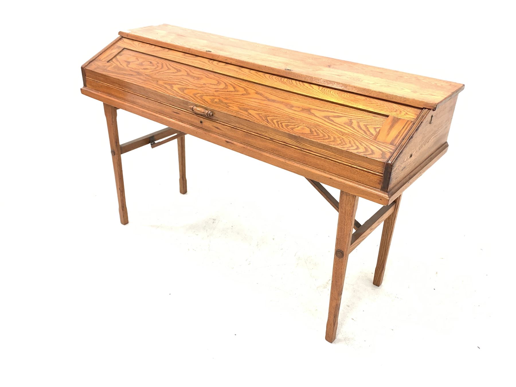 'Virgil Practice Clavier' - early 20th century dummy keyboard in oak case with folding trestle legs - Image 5 of 5