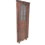 19th century architectural stained pine floor standing corner cupboard