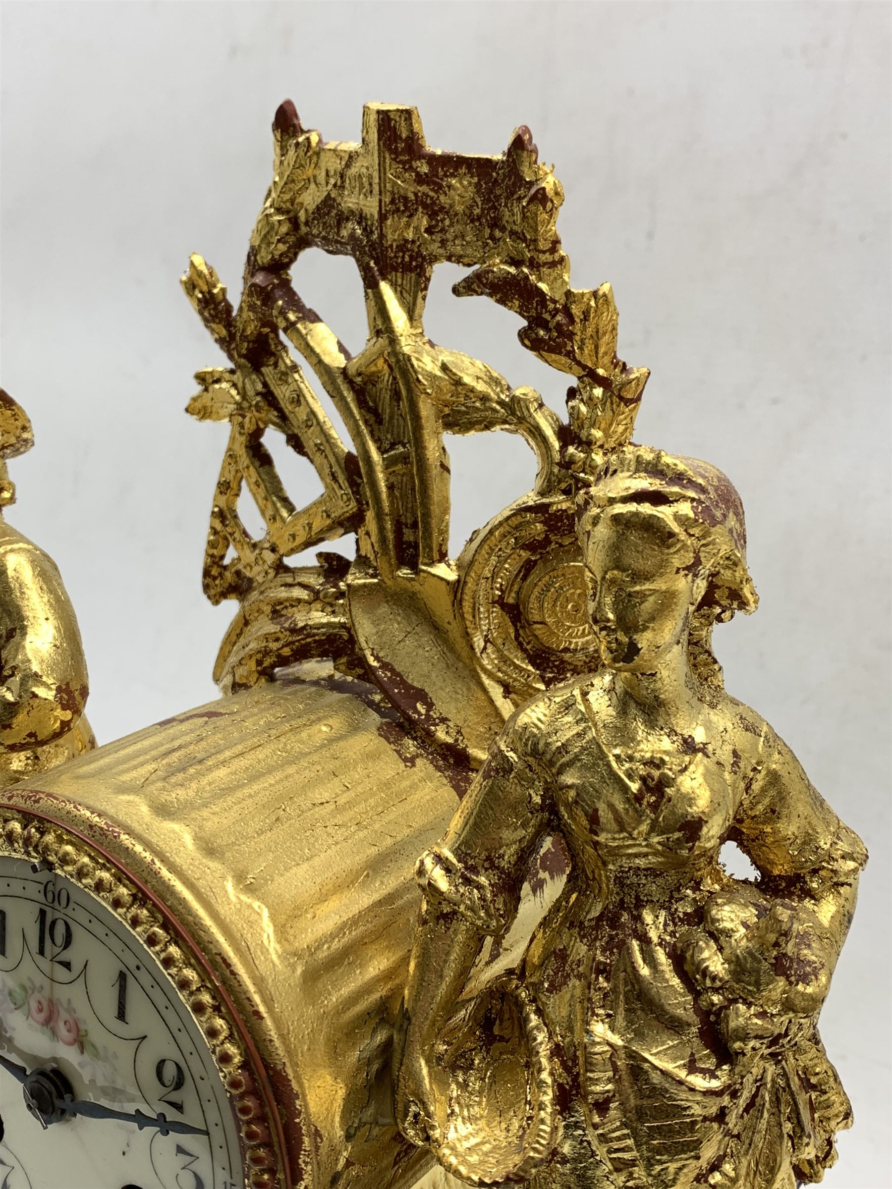 Late 19th century alabaster and gilt figural mantel clock garniture - Image 2 of 2